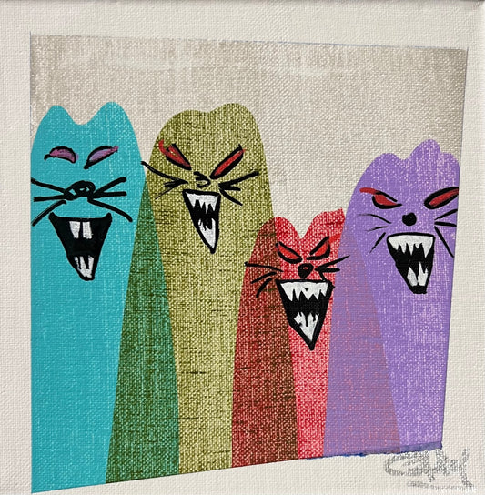 Three Angry Cats (8"x8" ) SOLD.